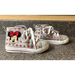 Disney Minnie Mouse Toddler Girls 8 Gray/Red Polka Dot Canvas Hi Top Sneaker Zip